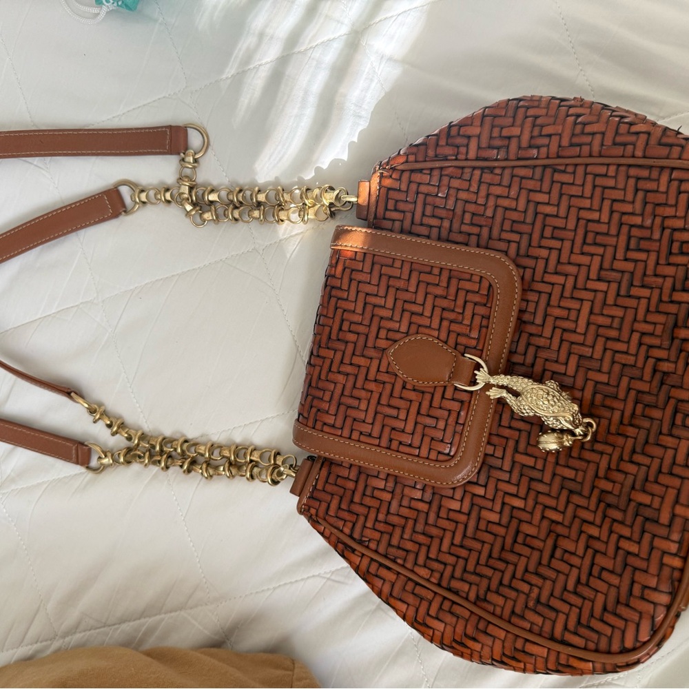 Brown Woven Leather Shoulder Bag